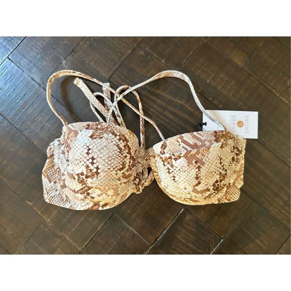 Shade and Shore Brown and White Snakeskin Print Bikini Top Size 38B - Picture 3 of 5